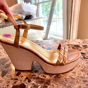 Kate Spade Women’s Tan Leather Wedge Strap Sandals SZ 8.5